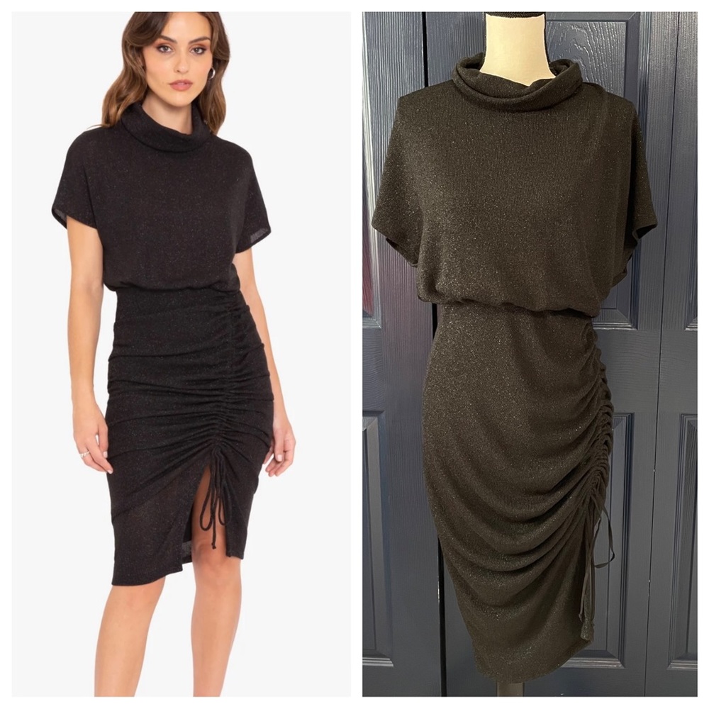 Black Halo Iliana Sparkly Ruched Midi Dress